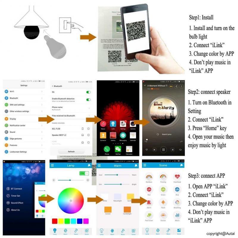 مكبر صوت لاسلكي ذكي مزود بمصباح LED ملون وبلوتوث