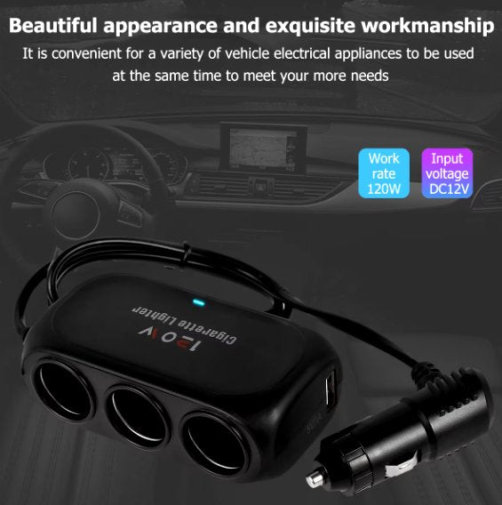 شاحن سيارة سريع بثلاثة منافذ USB