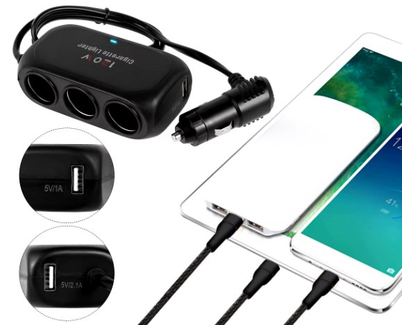 شاحن سيارة سريع بثلاثة منافذ USB