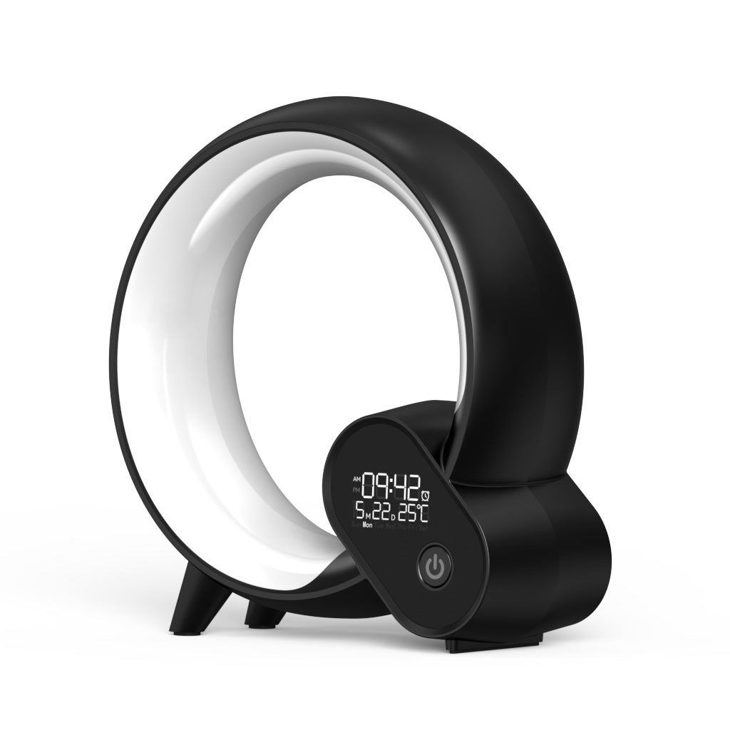 ساعة منبه رقمية تناظرية من Creative Q Light مزودة بشاشة عرض رقمية تعمل بالبلوتوث وصوت ذكي للاستيقاظ Q مع إضاءة ملونة في الغلاف الجوي