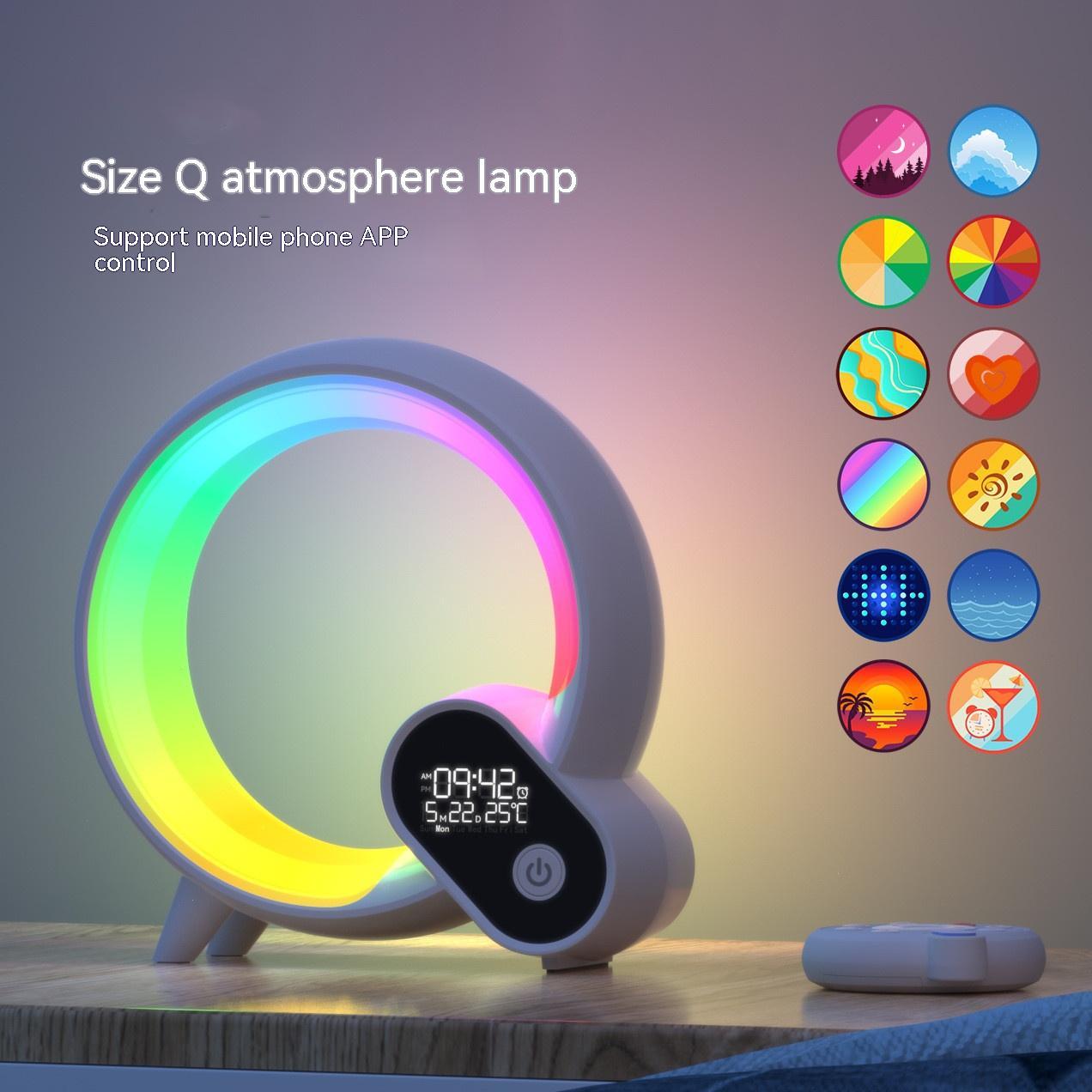 ساعة منبه رقمية تناظرية من Creative Q Light مزودة بشاشة عرض رقمية تعمل بالبلوتوث وصوت ذكي للاستيقاظ Q مع إضاءة ملونة في الغلاف الجوي