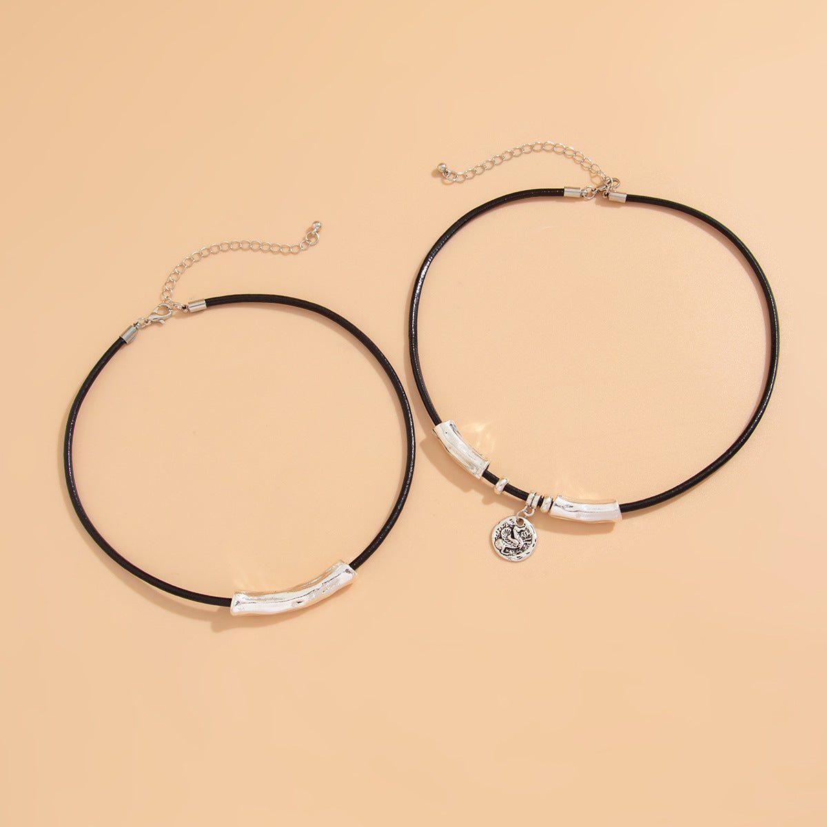 Cylindrical Leather Wax Line Necklace Suit Hip Hop Alloy