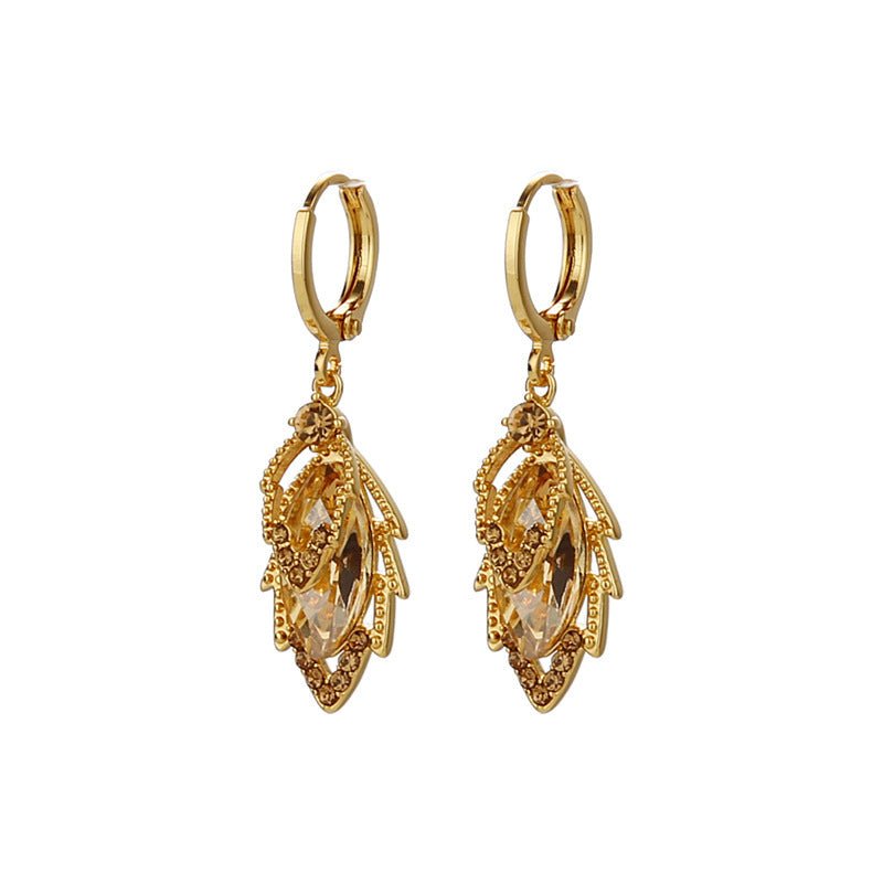 Exquisite Crystal Leaf Silver Needle Ear Clip Female