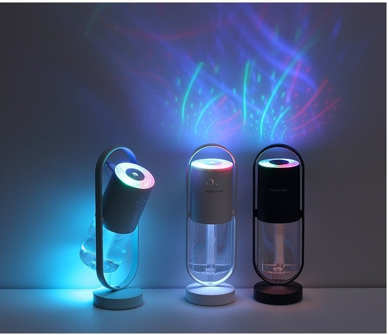 مرطب هواء ماجيك شادو USB للمنزل مع أضواء ليلية إسقاطية وصانع ضباب بالموجات فوق الصوتية للسيارة وتنقية هواء صغيرة للمكتب