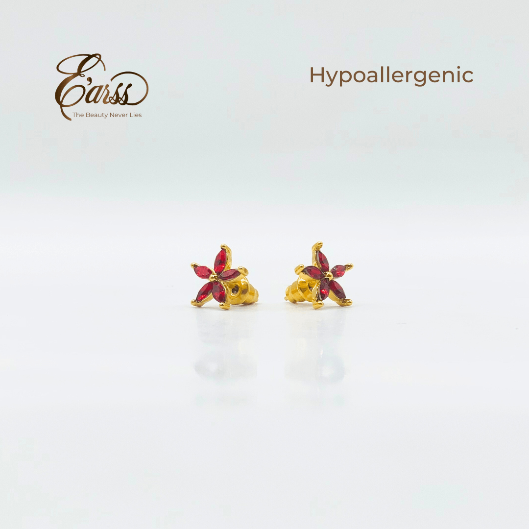 Red Flower Cubic Zirconia Gold | Stainless Steel | 18K Gold Plated