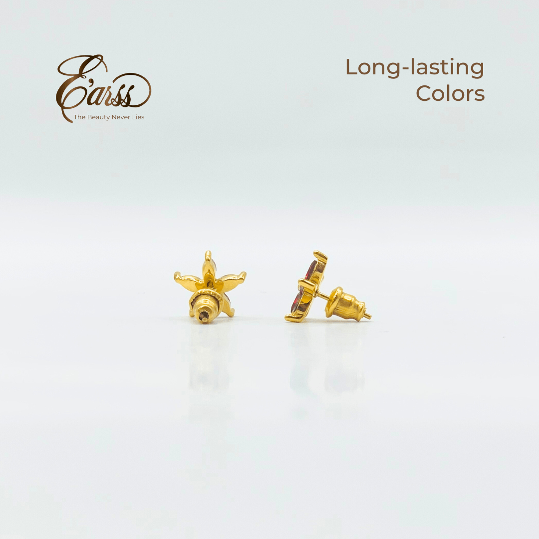 Red Flower Cubic Zirconia Gold | Stainless Steel | 18K Gold Plated