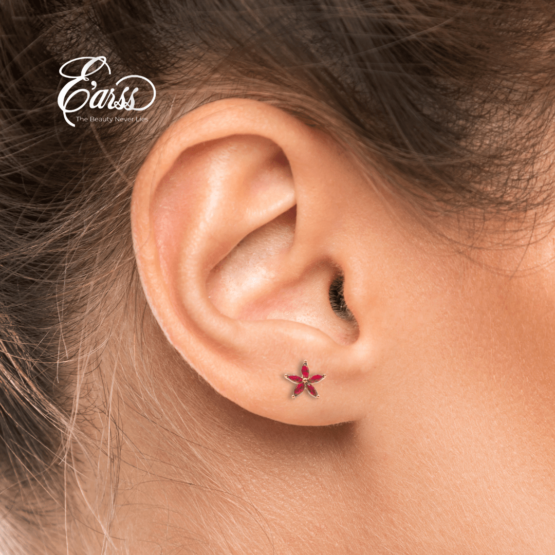Red Flower Cubic Zirconia Gold | Stainless Steel | 18K Gold Plated