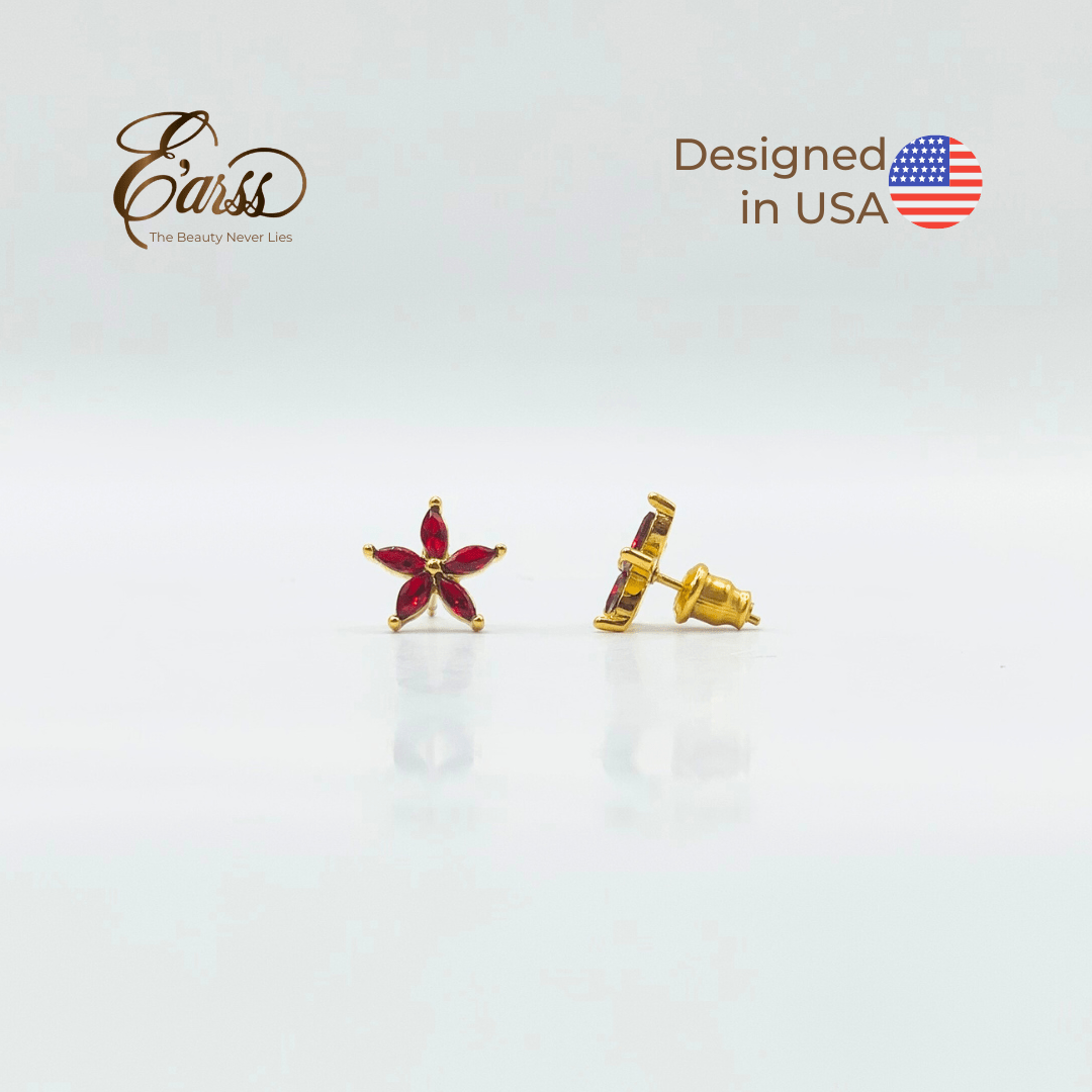 Red Flower Cubic Zirconia Gold | Stainless Steel | 18K Gold Plated