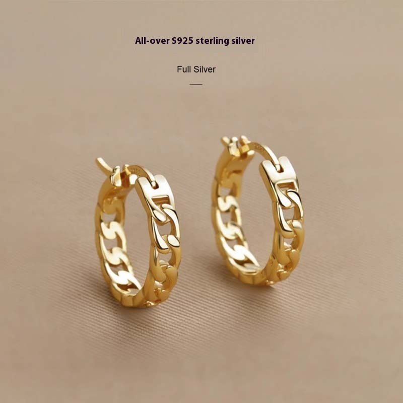 S925 Sterling Silver Chain Ear Ring Women's Hollow Design Earrings