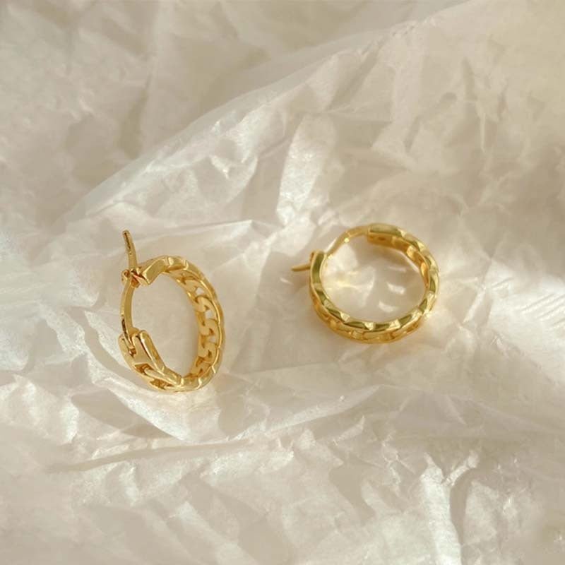 S925 Sterling Silver Chain Ear Ring Women's Hollow Design Earrings