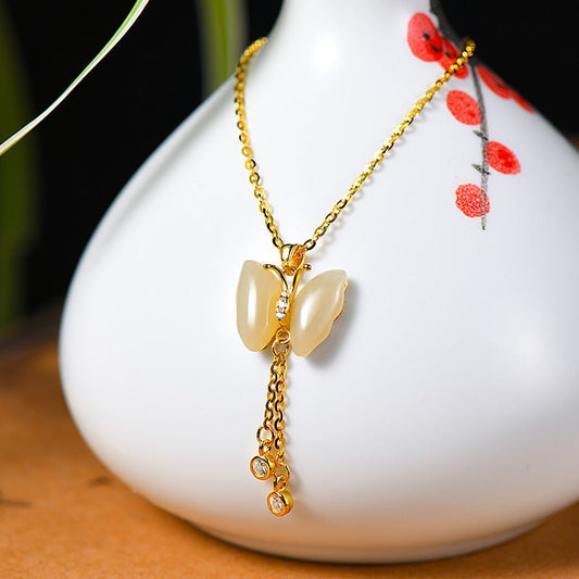 Butterfly Tassel Necklace Female S925 Sterling Silver New Chinese Style High Sense