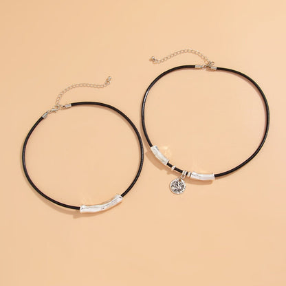 Cylindrical Leather Wax Line Necklace Suit Hip Hop Alloy