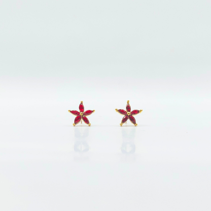 Red Flower Cubic Zirconia Gold | Stainless Steel | 18K Gold Plated