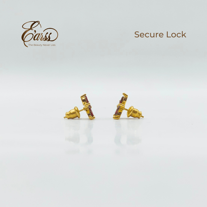 Red Flower Cubic Zirconia Gold | Stainless Steel | 18K Gold Plated