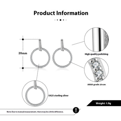S925 Sterling Silver Diamond Stud Earrings Hollow Circle